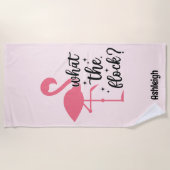 ピンクおもしろいフロックのフラミンゴパーソナライズされた ビーチタオル (正面)