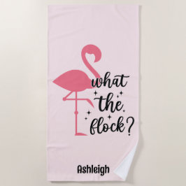 ピンクおもしろいフロックのフラミンゴパーソナライズされた ビーチタオル