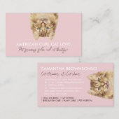 ピンクおもしろいペットシッターアメリカンカールキャット 名刺 (正面/裏面)