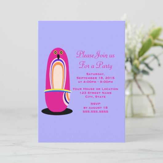 ピンクおもしろいペンギン漫画の汎用パーティー 招待状 (スタンド正面)