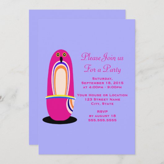 ピンクおもしろいペンギン漫画の汎用パーティー 招待状 (正面/裏面)
