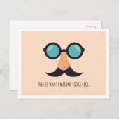 ピンクおもしろいメガネ男 ポストカード (正面/裏面)