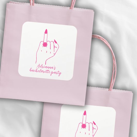 ピンクおもしろいモダンバチェロレッテ花嫁リングや輪フィンガー スクエアシール