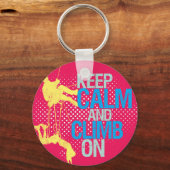 ピンクおもしろい保落ち着いてキーチェーンに登る キーホルダー (正面)