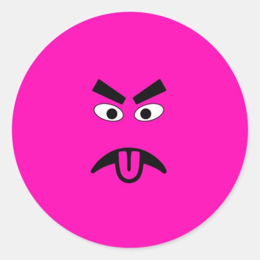 ピンクおもしろい怒顔 ラウンドシール (正面)