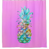 ピンクおもしろい熱帯パイナップルカラースプラッシュ シャワーカーテン (正面)