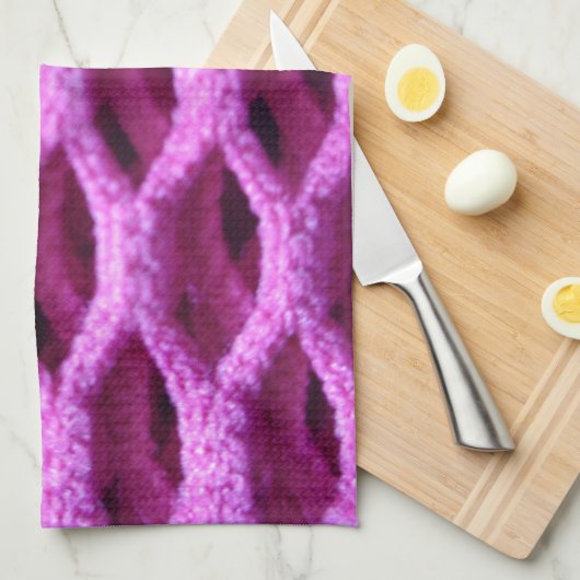 ピンクおもしろい紫色のクロシェのルックタオル キッチンタオル (四つ折り)