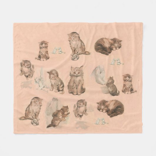 ピンクおもしろい色の猫の物語 フリースブランケット (正面(横))