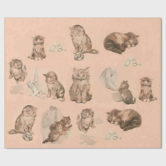 ピンクおもしろい色の猫の物語 ラッピングペーパー (フラット)