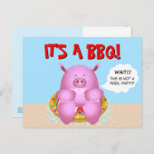 ピンクおもしろい豚 | Barbecueパーティー インビテーションポストカード (正面/裏面)
