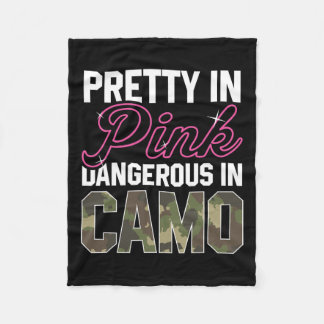 ピンクおもしろい迷彩柄狩りグラフィック女性ディアバック胡 フリースブランケット