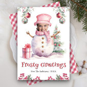 ピンクおもしろい雪だるまキッズフォト顔おもしろいクリスマス シーズンカード