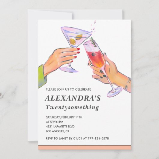 ピンクおもしろい29歳の誕生日の招待カクテル 招待状 (正面)