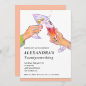 ピンクおもしろい29歳の誕生日の招待カクテル 招待状 (正面/裏面)