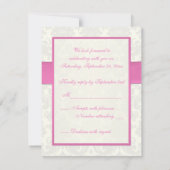 ピンクおよびアイボリーのダマスク織の応答カード 出欠カード (裏面)