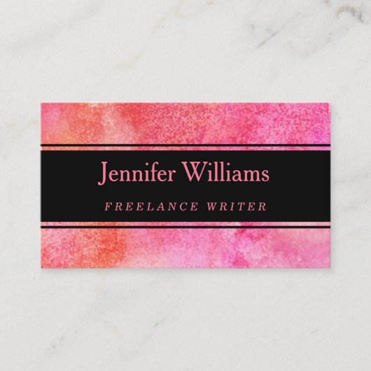 ピンクおよびオレンジ水彩画の名刺 名刺 (正面)