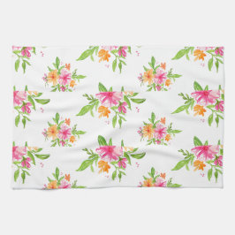 ピンクおよびオレンジ水彩画の花模様の台所タオル キッチンタオル