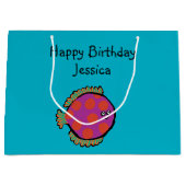 ピンクおよびオレンジ水玉模様の魚 ラージペーパーバッグ (正面)