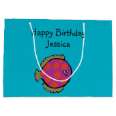 ピンクおよびオレンジ水玉模様の魚 ラージペーパーバッグ (裏面)