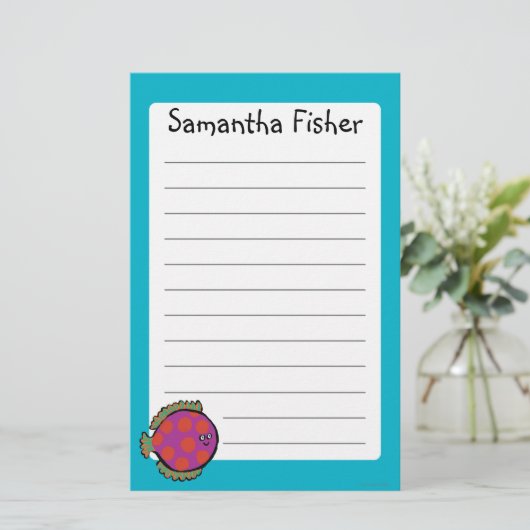 ピンクおよびオレンジ水玉模様の魚 便箋 (スタンド正面)