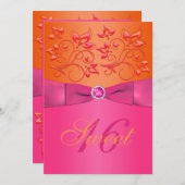 ピンクおよびオレンジ花のSweet sixteenの招待状 招待状 (正面/裏面)