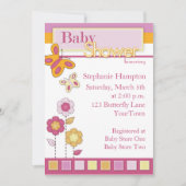 ピンクおよびオレンジ蝶ベビーシャワーの招待状 招待状 (正面)