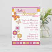 ピンクおよびオレンジ蝶ベビーシャワーの招待状 招待状 (スタンド正面)
