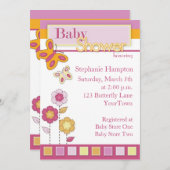 ピンクおよびオレンジ蝶ベビーシャワーの招待状 招待状 (正面/裏面)