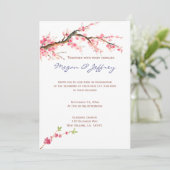 ピンクおよびクリームの水彩画の桜 招待状 (スタンド正面)