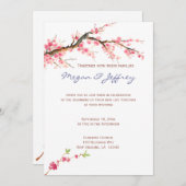 ピンクおよびクリームの水彩画の桜 招待状 (正面/裏面)