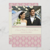 ピンクおよびクリーム色の写真の駆け落ちの発表カード 案内状 (正面/裏面)