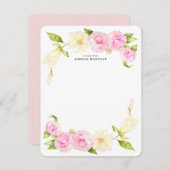 ピンクおよびクリーム色の花のリース ノートカード (正面/裏面)