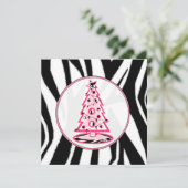 ピンクおよびシマウマのプリントのクリスマスツリーの招待状 招待状 (スタンド正面)