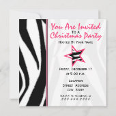 ピンクおよびシマウマのプリントのクリスマスツリーの招待状 招待状 (裏面)