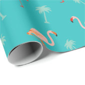 ピンクおよびティール(緑がかった色)のフラミンゴパターン包装紙 ラッピングペーパー (ロールコーナー)