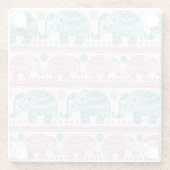 ピンクおよびティール（緑がかった色）民族象パターン ガラスコースター (裏面)