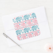 ピンクおよびティール(緑がかった色)民族象パターン スクエアシール (封筒)