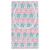 ピンクおよびティール（緑がかった色）民族象パターン スモールペーパーバッグ (裏面)