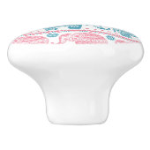 ピンクおよびティール（緑がかった色）民族象パターン セラミックノブ (側面)