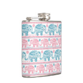 ピンクおよびティール（緑がかった色）民族象パターン フラスク (右)