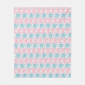 ピンクおよびティール(緑がかった色)民族象パターン フリースブランケット (正面)