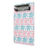 ピンクおよびティール（緑がかった色）民族象パターン ミニクリップボード (アングル2)