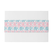 ピンクおよびティール（緑がかった色）民族象パターン 招待状ベリーバンド (裏面例)