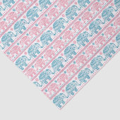 ピンクおよびティール（緑がかった色）民族象パターン 薄葉紙 (詳細)