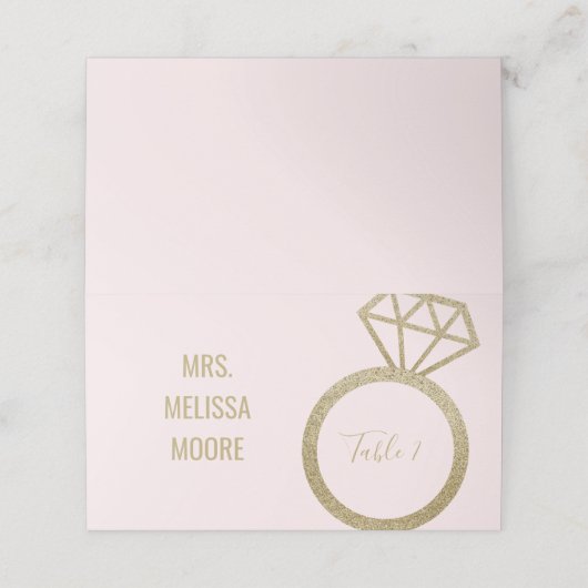 ピンクおよびフェイク金ゴールドグリッター婚約リングや輪ブライダル プレイスカード (外部開封)