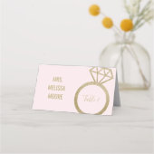 ピンクおよびフェイク金ゴールドグリッター婚約リングや輪ブライダル プレイスカード (正面)