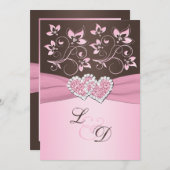 ピンクおよびブラウンによって結合されるハートのモノグラムの招待状 招待状 (正面/裏面)
