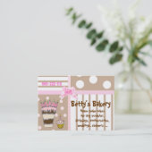 ピンクおよびブラウンのかわいいベーカリーの名刺 名刺 (スタンド正面)