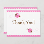 ピンクおよびブラウンのてんとう虫の平らなサンキューカード サンキューカード (正面/裏面)