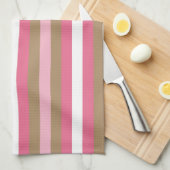 ピンクおよびブラウンのストライプのな台所タオル キッチンタオル (四つ折り)